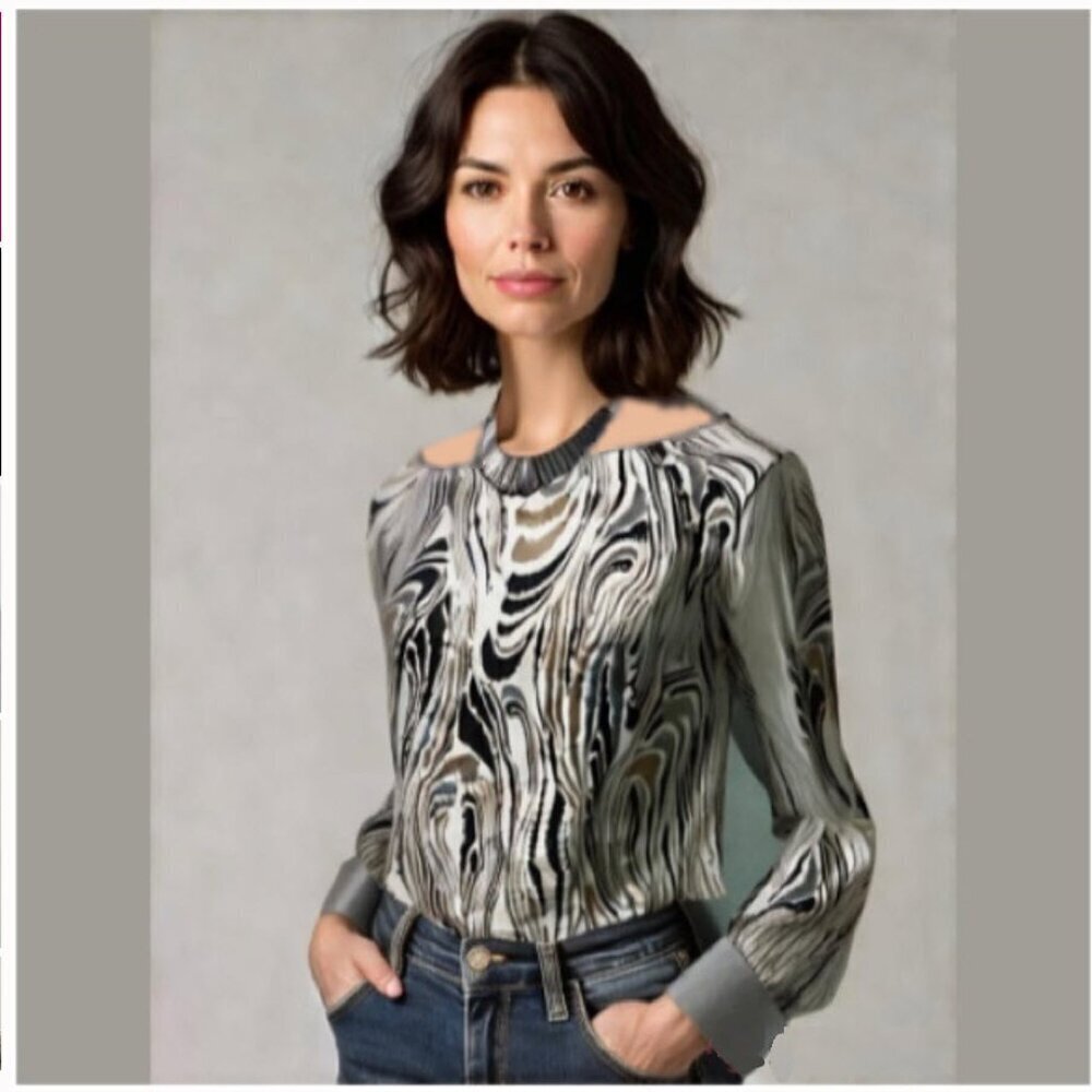 KENNETH Cole Silk Patterned Blouse Size 4 - Picture 2 of 11